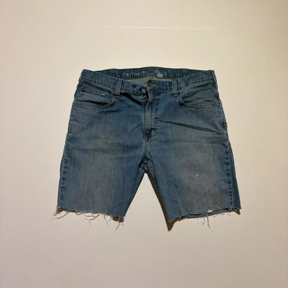 Distressed Carhartt self cut Jorts Jean Shorts size 36 Thrashed